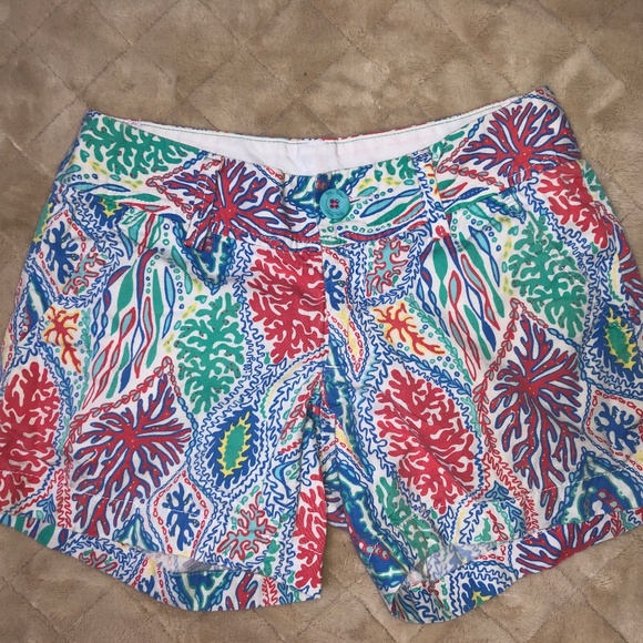 LILLY PULITZER Callahan Shorts Blue Green Coral - Picture 1 of 4